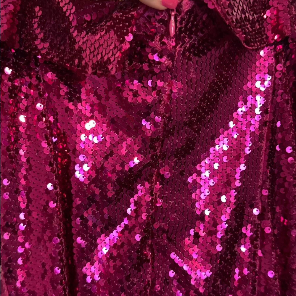 Strapless Fuchsia Pink Sequin Strapless Dress - Picture 9 of 9